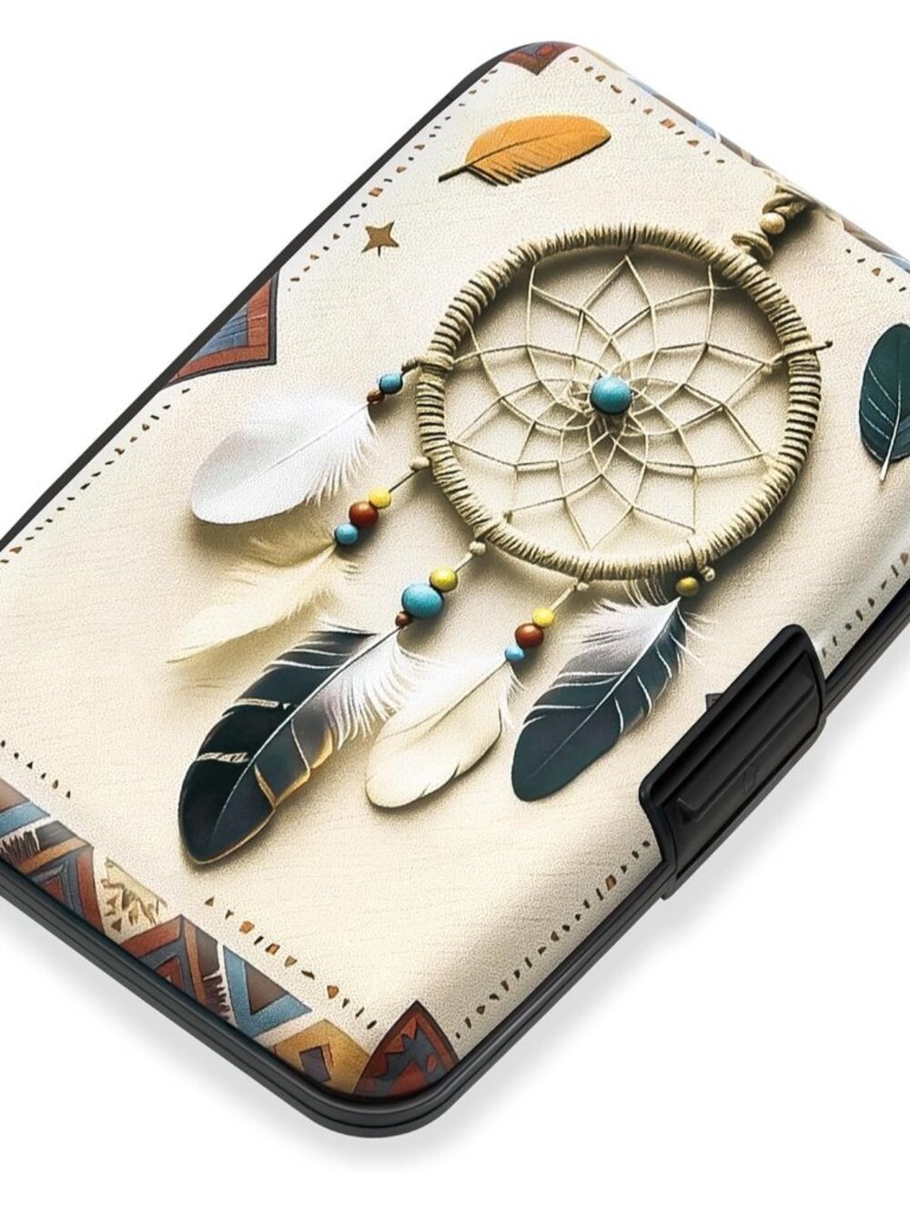 Credit Card Holder for Women RFID Blocking Wallet, Boho Feathers
